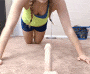 Teen do sport with fake cock on webcam